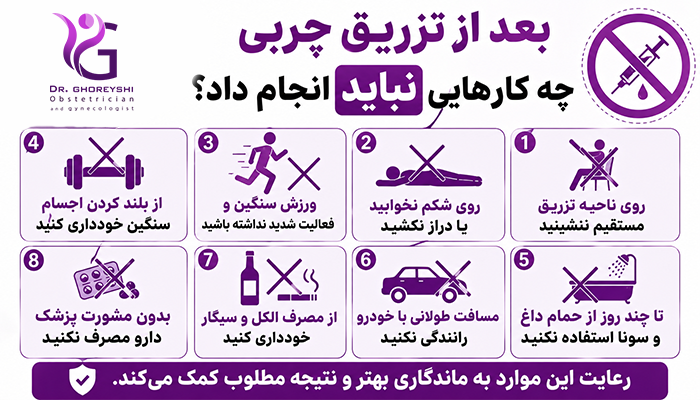 بعد از تزریق چربی چه کارهایی نباید انجام داد؟
